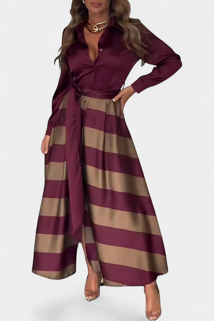 Jessica- Long Striped Shirt Dress with Belt